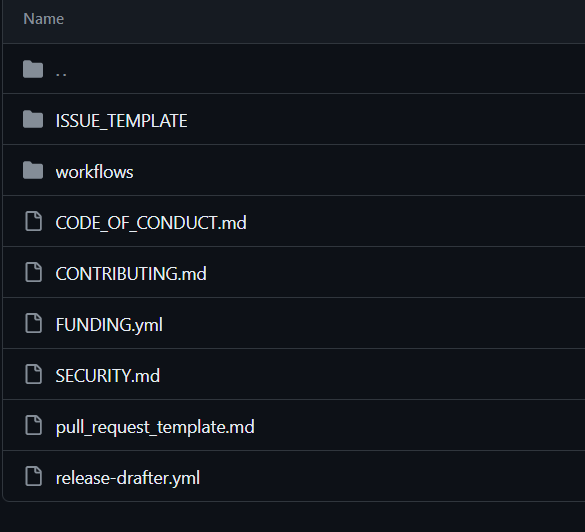 2 folders called ISSUE_TEMPLATE, and workflows, as well as the docs mentioned.